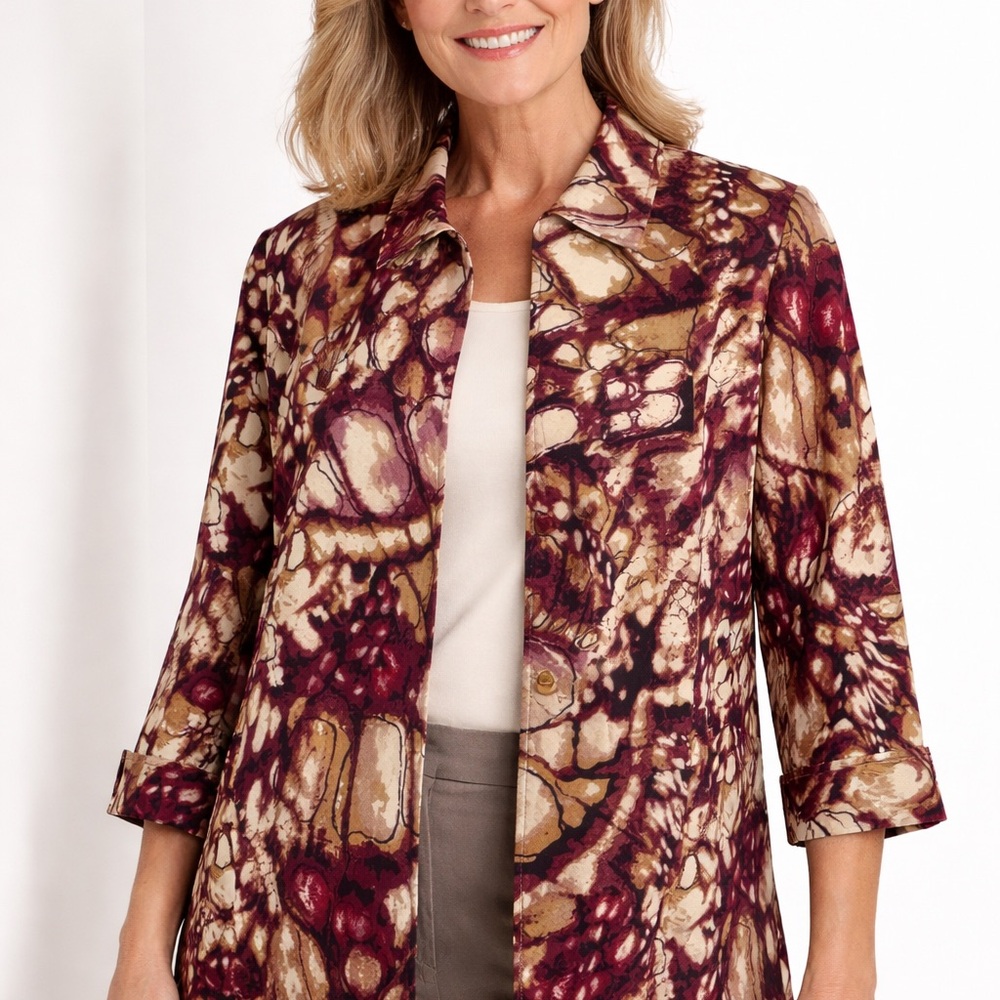 alfred dunner womens open front Jacket Size 12 Abstract Print Lightweight Blazer